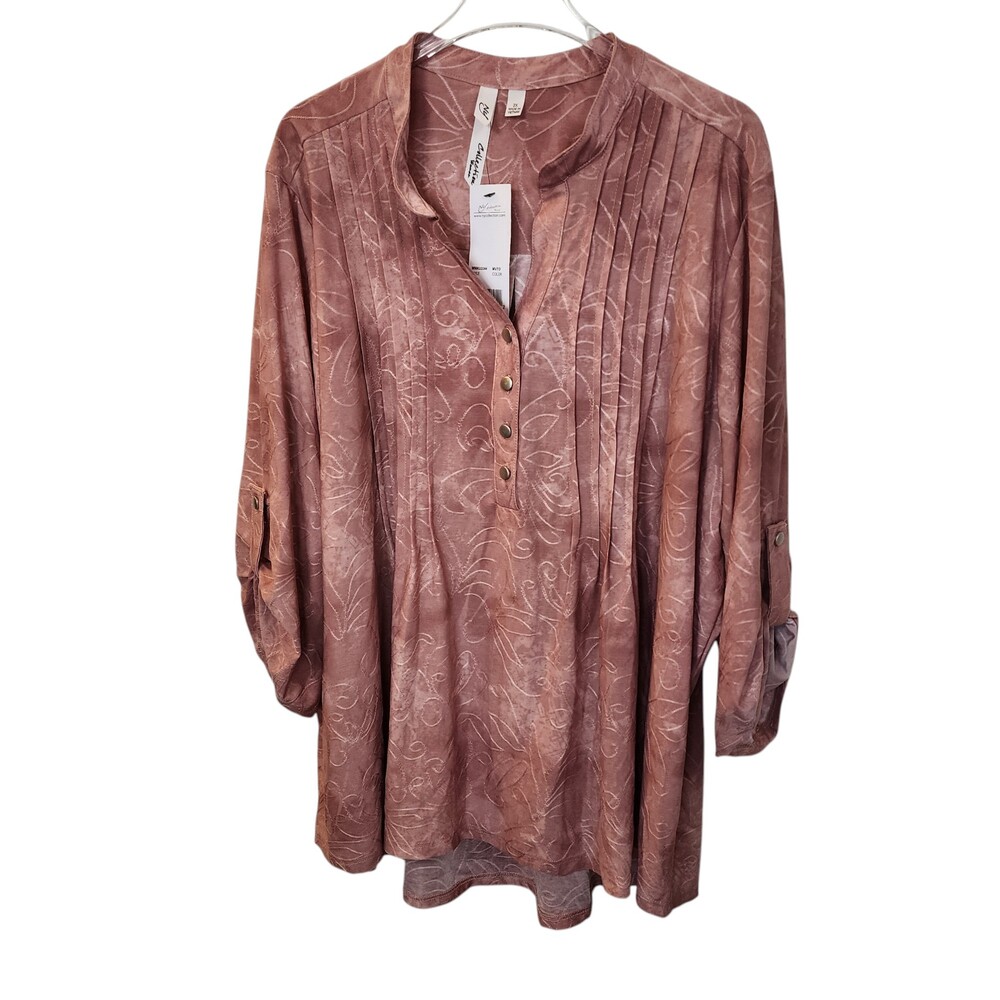 NY Collection Woman Dusty Mauve Floral Embroidered Pintuck Tunic Blouse NWT 2X